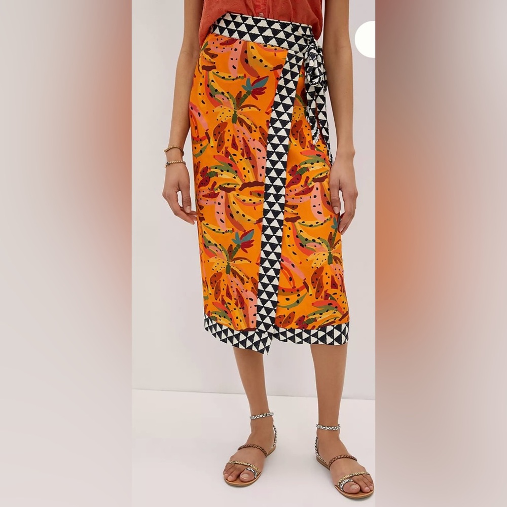 NWT Farm Rio contrast wrap midi skirt (from Anthropologie), Size Small